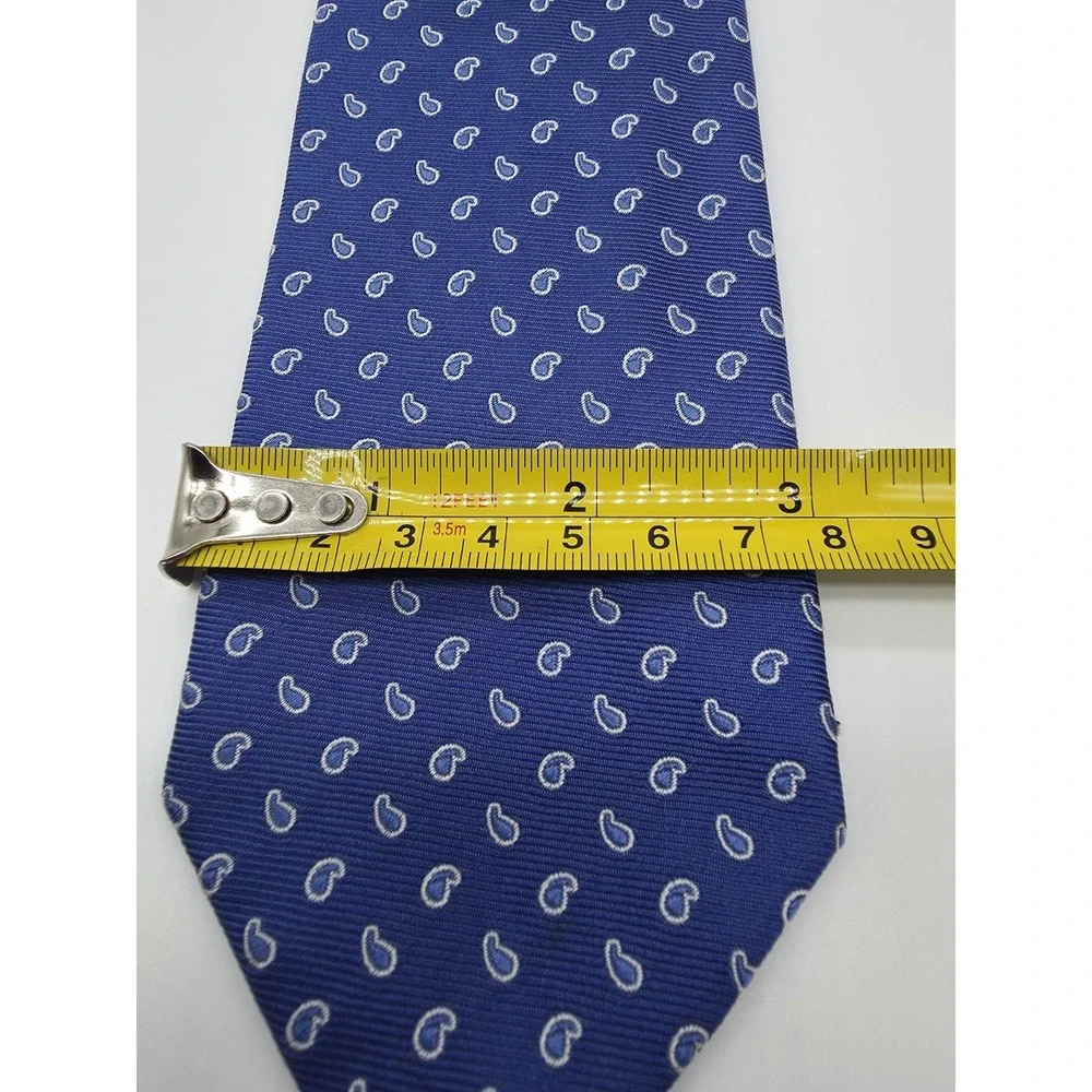 Massimo Dutti Men's Blue Silk Geometric Paisley Long Tie 61